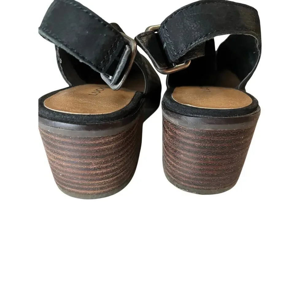 Lucky Brand | Size 6 Lideton Black Leather Mules Slingback Sandals